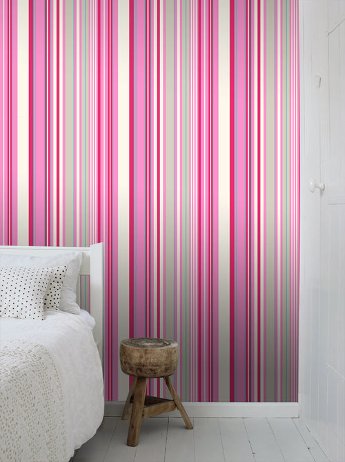 ESTAhome behang strepen roze en turquoise - 53 cm x 10.05 m - 116531