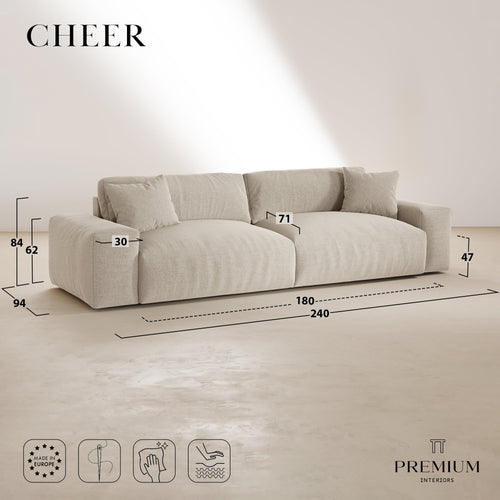 Premium Interiors - Bank  CHEER - gewaafd fluweel terracotta 240cm