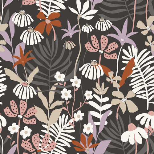 ESTAhome behang tropische bladeren en bloemen grijs en meerkleurig - 50 x 900 cm - 131001 - vtwonen shop