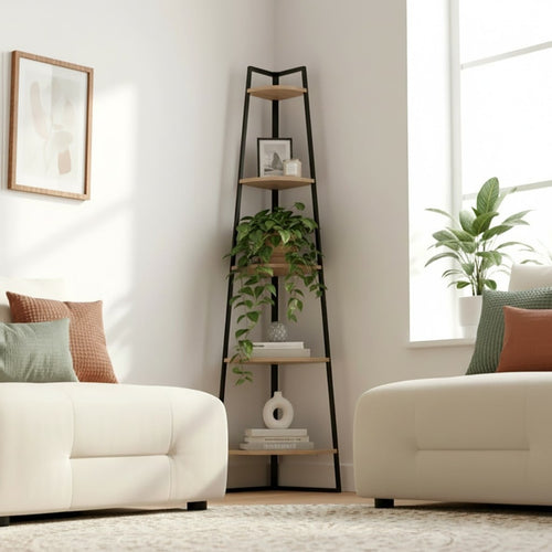 Calicosy - LEXIE Boekenkast 5 niveaus - Zwart - 36x36x180 cm