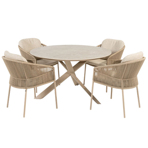 Taste by 4 Seasons tuinset Florence 5-delig - Prado tuintafel Ø130 cm - ceramic sabbia latte