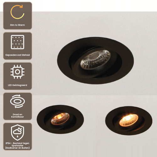 Artdelight Inbouwspot Special - Zwart - Dim To Warm