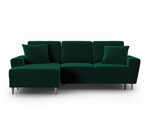 Cosmopolitan Design Uitklapbare hoekbank links met opbergdoos Kyoto 4-zits, flueel flessengroen - 145x241x88cm