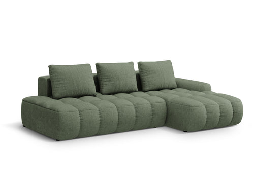Cosmopolitan Design Converteerbare hoekbank rechts met opbergdoos Linz 3-zits, structurele stof donker olijfgroen - 142x275x84cm
