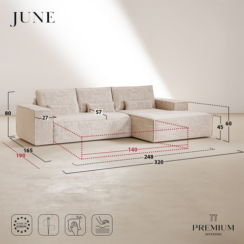 Premium Interiors - Rechthoekige hoekbank met snelle slaapfunctie JUNE - gewaafd fluweel mosterd 320cm