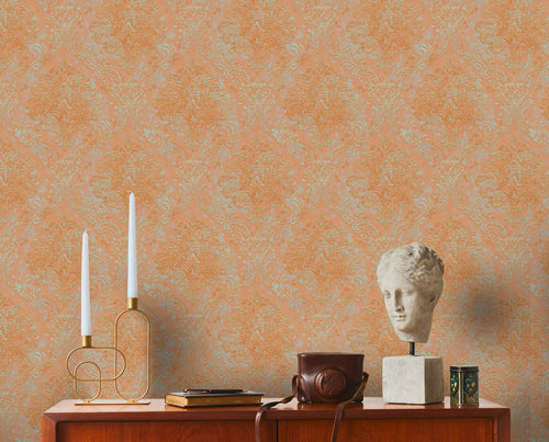 Livingwalls behang ornamenten oranje, roze, turquoise en goud - 53 cm x 10.05 m - AS-391121
