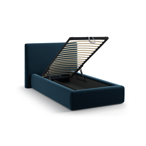 Cosmopolitan Design - Opbergbed met hoofdeinde Asti 90x200cm flueel marineblauw - 220x130x95cm