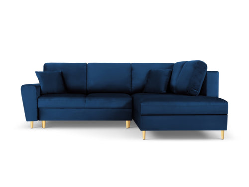 Cosmopolitan Design Converteerbare hoekbank rechts met opbergdoos Kyoto 5-zits, flueel, koningsblauw - 194x243x88cm