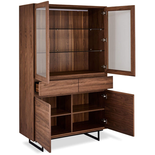 Furnhouse vitrinekast Tokyo - Amerikaanse walnoot - MDF, Amerikaans walnootfineer - 45x110x190