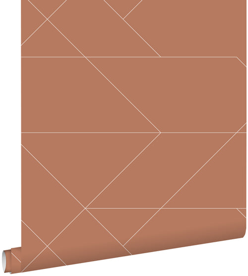 ESTAhome behang grafische lijnen terracotta - 0,53 x 10,05 m - 139373 - vtwonen shop