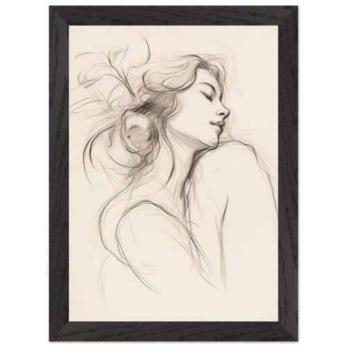 Artfulprints Poster met Lijst Abstract - Whispers of her   - A4 21x29.7 cm - Zwart / Wit