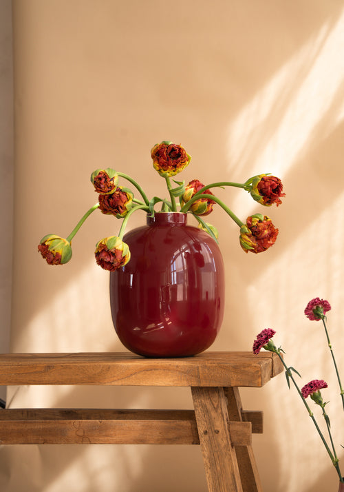 Pip Studio Metalen Vaas voor Bloemen - Woondecoratie - Donkerrood - 32cm - vtwonen shop