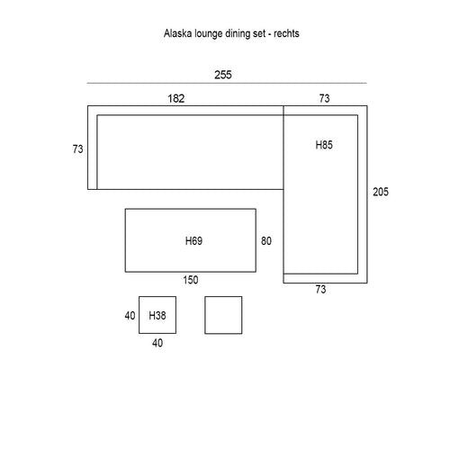 Seagull lounge-diningset - 5-delig - rechts - vintage willow - zwart