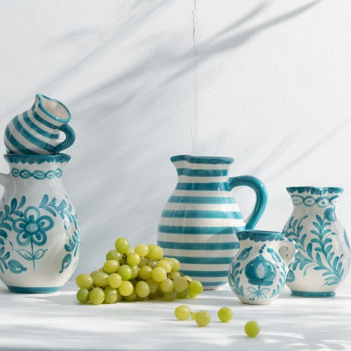 J-Line kruik Granada Stripes - keramiek - wit/aqua - large