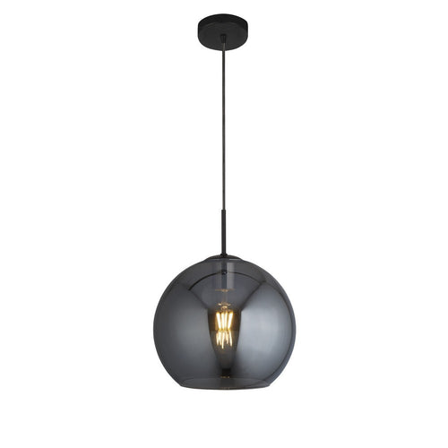 Searchlight AMSTERDAM - 1 Licht Ronde Plafond Pendellamp (30cm Dia.) Rookglas, Zwart