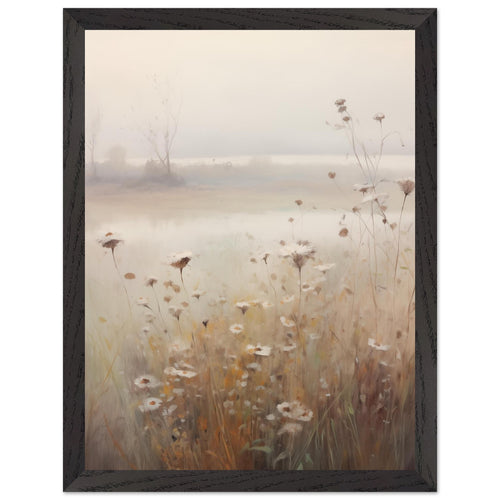 Artfulprints Poster met Lijst Foggy flowerfield 1   - 30x40 cm - Taupe