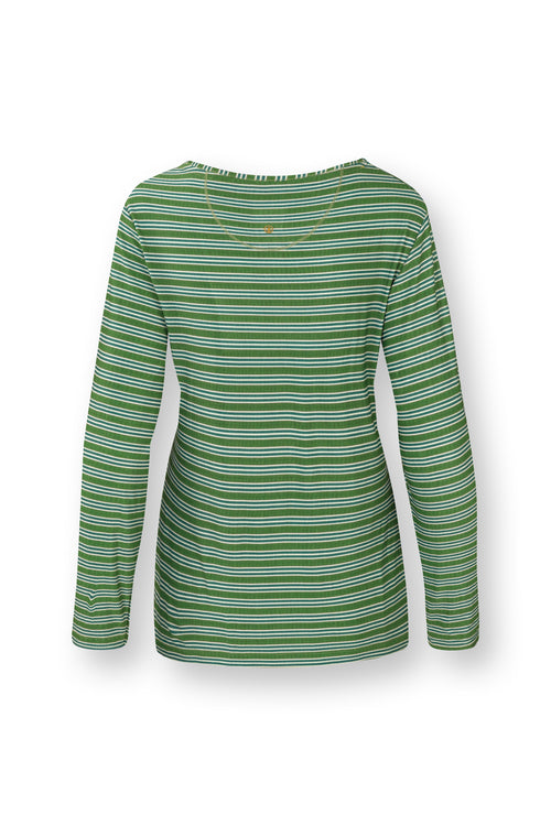 Pip Studio - Trice Pyjama t-shirt - Lange mouw Dames - Stripe - Groen - XL