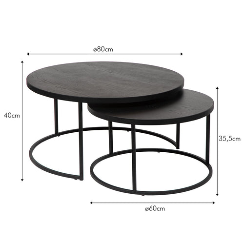 Atmooz salontafel Shafir S/2 80/60 - zwart