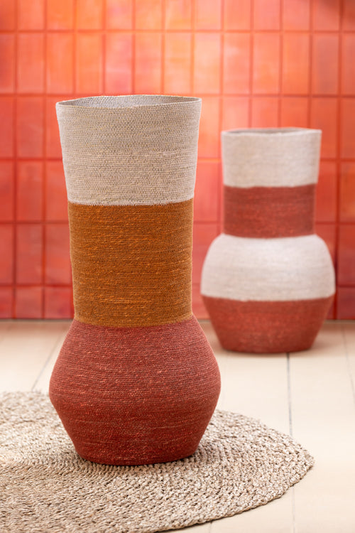 J-Line vaas Strepen - zeegras - naturel/roest - 68 cm hoog