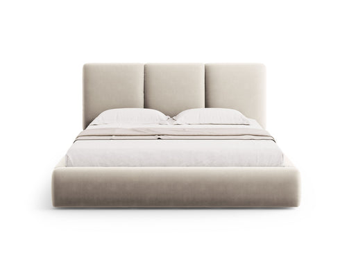 Cosmopolitan Design Opbergbed met hoofdeinde Nicolas 200x200cm, flueel, lichtbeige - 220x220x100cm