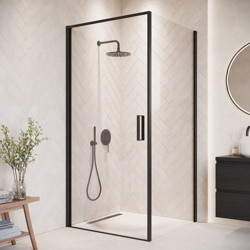Badplaats Douchecabine Alava 90 x 90 x 190cm – Zwart – Douchewand met Draaideur