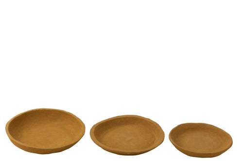 J-Line schaal - papier maché - geel  - set van 3