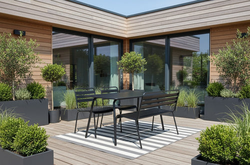 MaximaVida metalen tuinset Max zwart 150 cm – 1 tafel met 2 stoelen en 1 bank - vtwonen shop