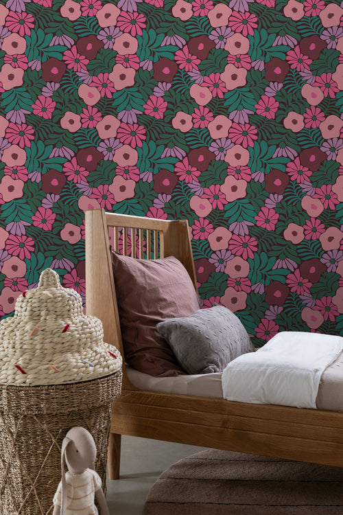 ESTAhome behang bloemen in Matisse stijl groen, roze en paars - 50 x 900 cm - 131137 - vtwonen shop
