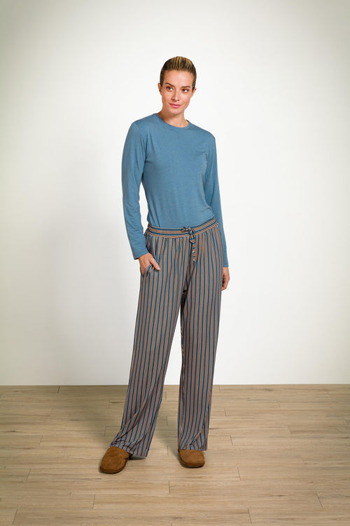 Pip Studio - Belin Pyjama Broek Dames - Kente Stripe - Blauw - XXL
