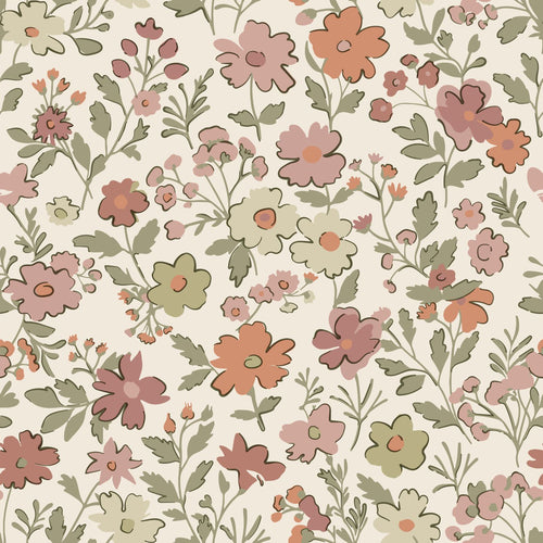 ESTAhome behang bloemetjes terracotta, groen en wit - 50 x 900 cm - 131324 - vtwonen shop