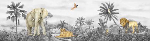 Sanders & Sanders zelfklevende behangrand jungle dieren grijs - 500 x 9.7 cm - 601304