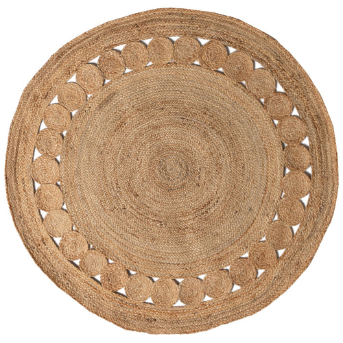 Mrcarpet Rond jute vloerkleed naturel met rand 120cm 120cm