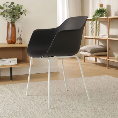 Nolon Nora-Puk Eetkamerstoel Zwart - met Armleuning - Wit Onderstel - vtwonen shop