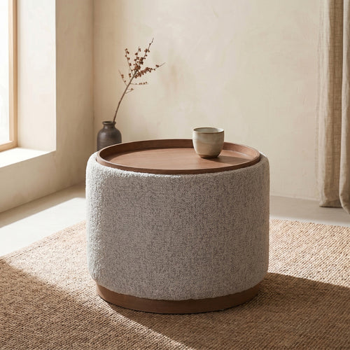 DÉJA Living Salontafel Marcia – Rond – Met Opbergruimte – Essen Fineer – 55x55x42 cm – Taupe/Walnoot