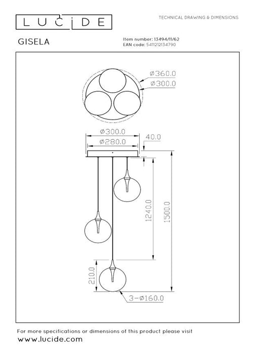Lucide hanglamp GISELA - Geïntegreerde LED - Amber