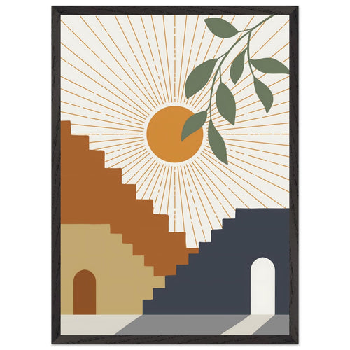 Artfulprints Poster met Lijst Boho – Stairway sun   - 50x70 cm - Meerkleurig