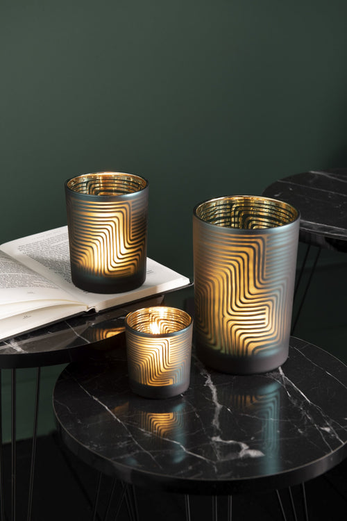 J-Line windlicht Zigzag - glas - groen - medium - 2 stuks