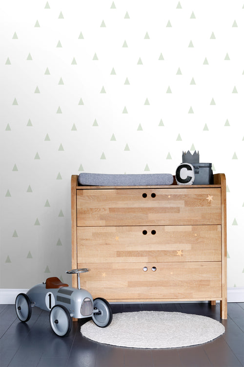 ESTAhome behang grafische driehoekjes mintgroen en wit - 53 cm x 10.05 m - 128868 - vtwonen shop