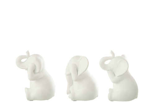 J-Line decoratie Olifant Horen/Zien/Zwijgen - polyresin - wit - 3 stuks