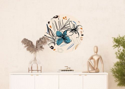 Sanders & Sanders zelfklevende behangcirkel bloemmotief beige, blauw en oranje - Ø 70 cm - 601284
