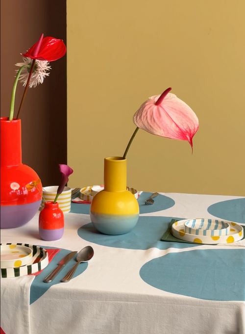 vtwonen - Gebaksbord - Strepen - Blauw - Keramiek - 13cm - Set van 4