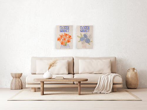 Canvas 60x40 Afdruk Blauwe Bloemenmarkt