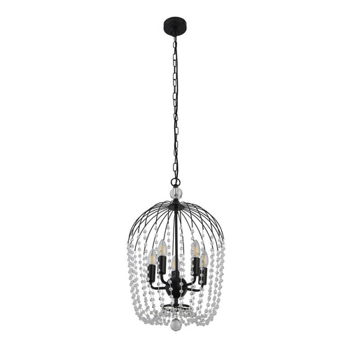 Searchlight Shower Hanglamp met 5 lampen, zwarte afwerking, metaal, helder kristal