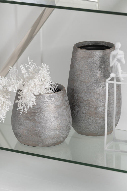 J-Line vaas Oneffen Ruw - keramiek - zilver - small - 31 cm hoog