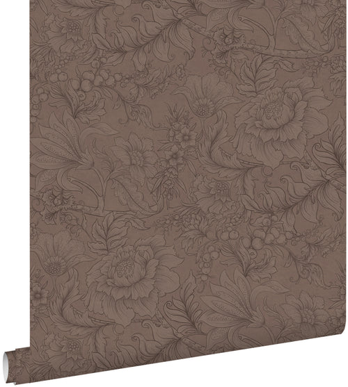 ESTAhome behang bloemmotief bruin - 50 x 900 cm - 131853