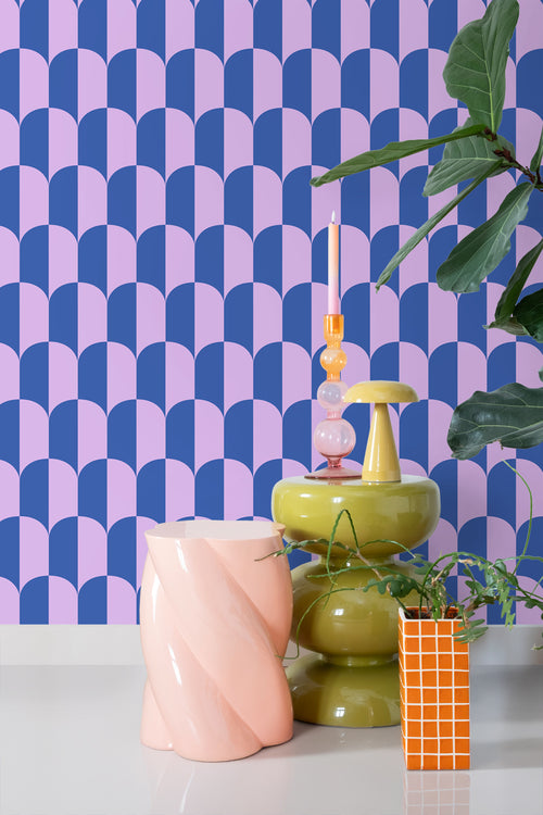 ESTAhome behang art deco bogen lila paars en koningsblauw - 53 cm x 10.05 m - 139983 - vtwonen shop