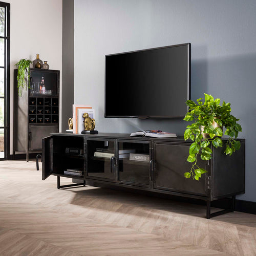 Giga Meubel TV-meubel Rift - Zwart Metaal - 4 Vakken - 180x40x50cm