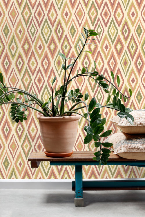 ESTAhome behang ruiten beige, paars en groen - 50 x 900 cm - 131693