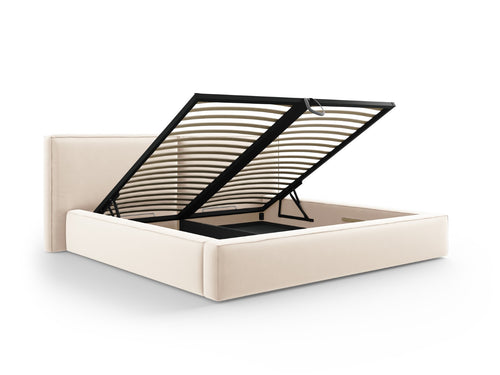 Micadoni Opbergbed met hoofdeinde Jodie 200x200cm, flueel, lichtbeige - 228x251x108cm