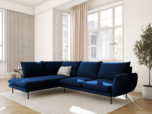 Cosmopolitan Design linker hoekbank Vienna 6-zits, flueel, koningsblauw - 185x275x95cm
